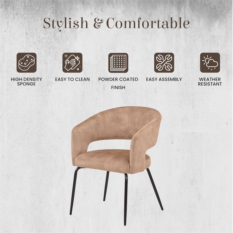 Open Back Dining Chair Upholstered in Leather or Velvet with Iron Legs Set of 2