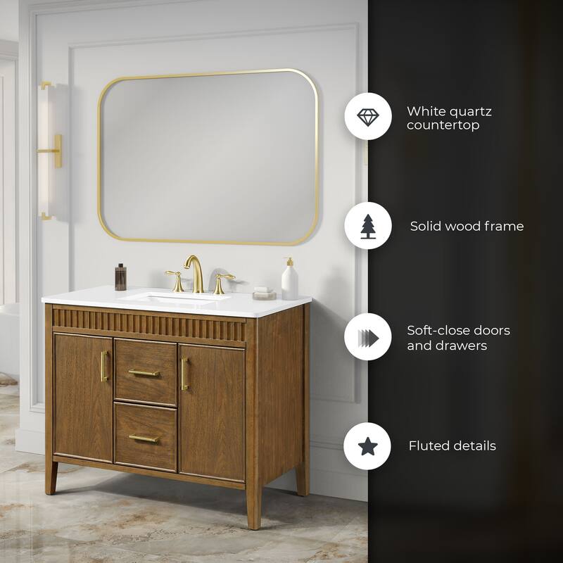 Juliette Warm Walnut Bathroom Vanity with White Quartz Top