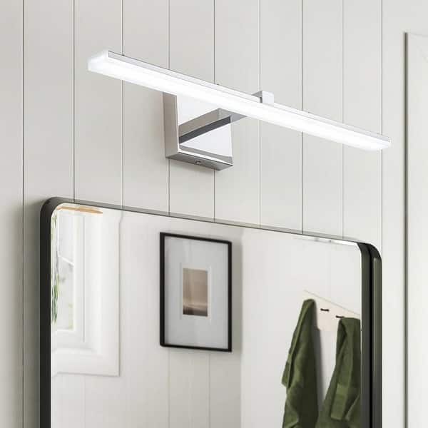 slide 2 of 14, Dimmable Linear LED Chrome Vanity Wall Sconce 3CCT 17W 24in