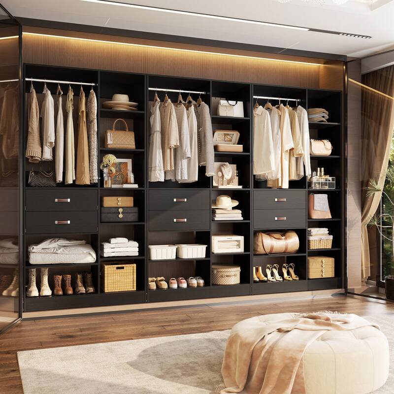 40'' Large Closet System with 10 Shelves and 2 Drawers, Freestanding Closet Organizer with Hanging Rods