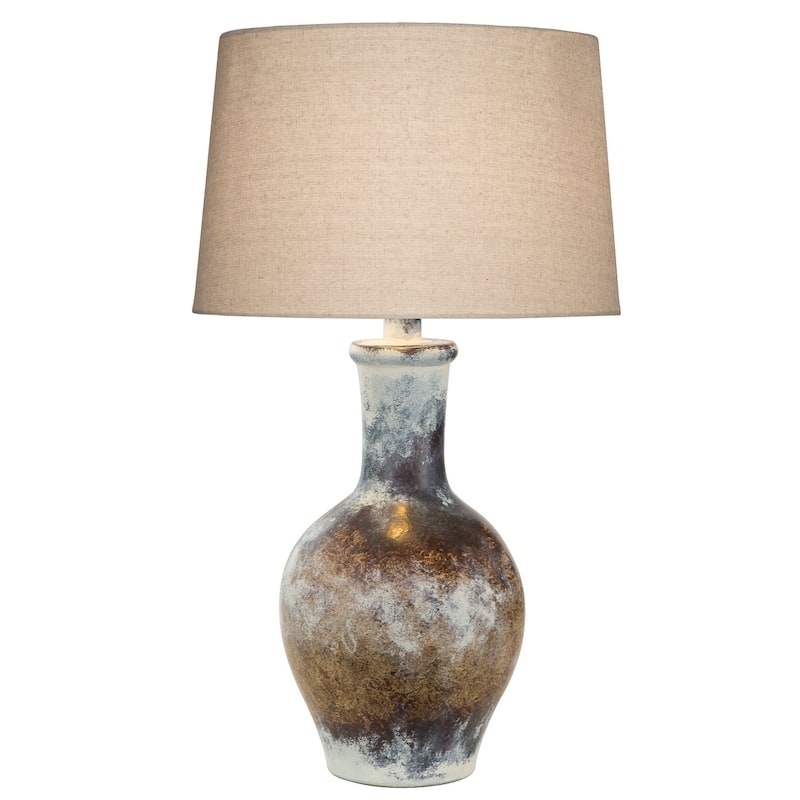 Aine 29 Inch Hydrocal Table Lamp, Drum Shade, Urn Shaped Base, Multicolor - Brown, Gray, White, Beige
