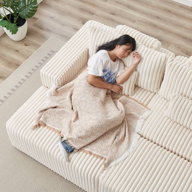 87'' Oversized Corduroy Chaise Lounge with Removable Ottoman Bench, Modular Sleeper Sofa Couch