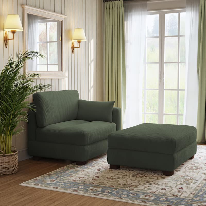 Modern Corduroy Upholstered Sectional Chaise Lounge with Ottoman