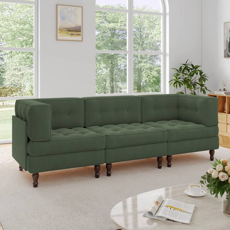 98"W Modular Upholstered Corduroy Sectional Sofa for Living Room - Green