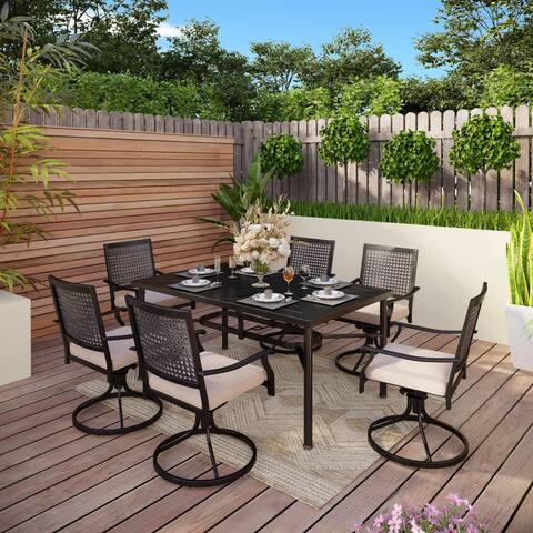 7-Piece Metal E-coating Patio Dining Set of 6 Swivle Chairs and 1 Metal Framed Table
