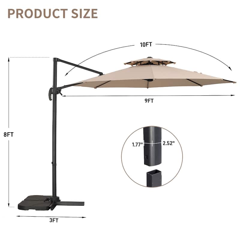 Autlaycil 10FT Cantilever Patio Umbrella with Base Included 360 Rotation Large Offset Hanging Outdoor Shade