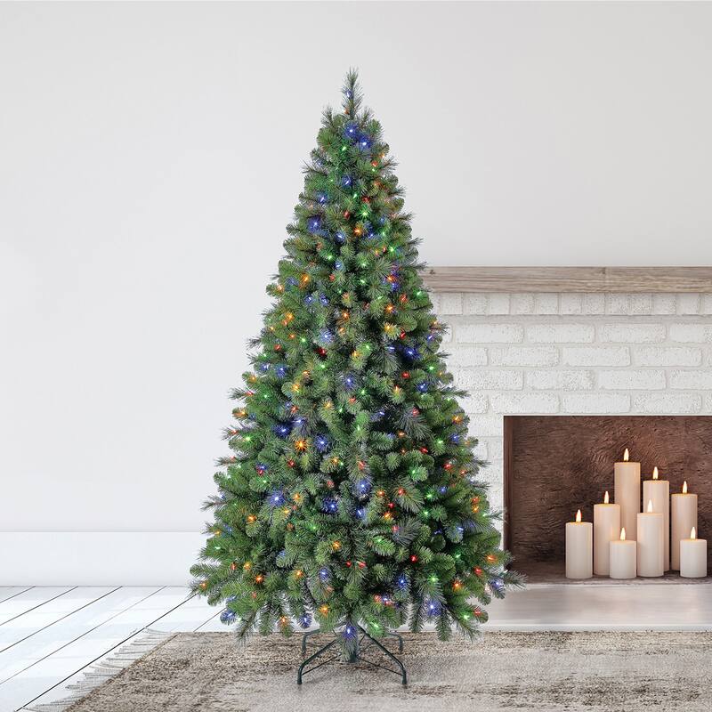 Home Heritage Rotating Tree Stand Base with Cascade Quick Set 7-Ft Pre-Lit Tree - 27.3