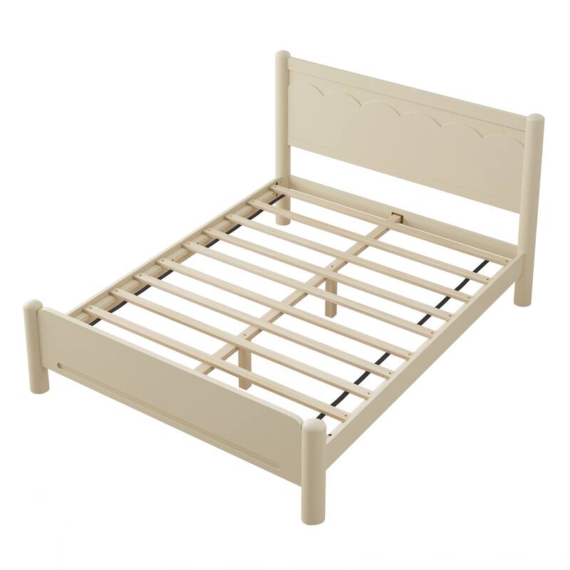 Queen Size Wood Bed Frame,Wood Platform Bed with Headboard,Solid Wood Legs
