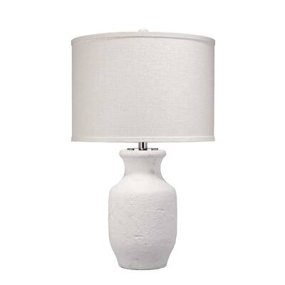 27 Inch Modern Table Lamp, Handmade Ceramic Base, Grasscloth Shade, White
