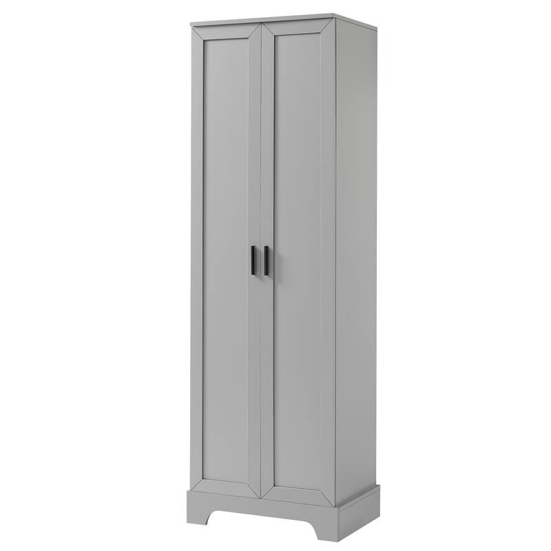 Roomfitters Tall 2-Door Storage Cabinet with 5-Tier Adjustable Shelves, Modern MDF Linen Tower for Bathroom & Office