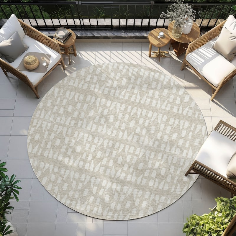 Machine Washable Indoor/ Outdoor Contemporary Imprints Chantille Rug - Beige - 8' x 8'