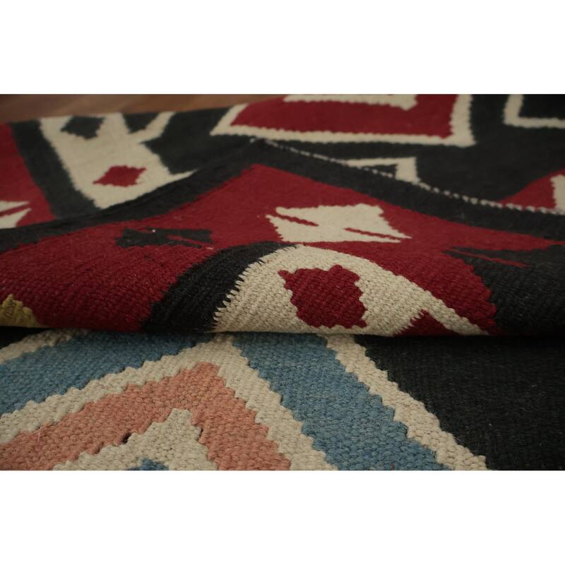 Hand Woven Oriental 100% Wool Carpet Southwestern Tribal Black Kilim Runner Rug - 14' 9'' X 3' 0''