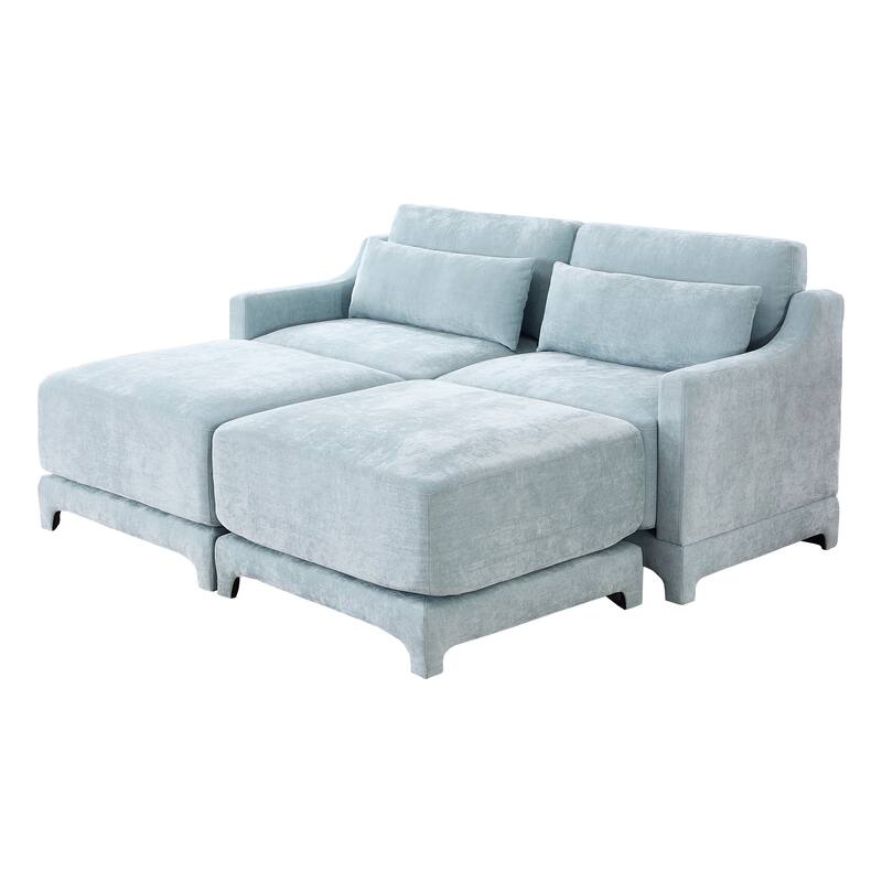 GDFStudio- Crespin Chenille Two-Seater Sofa With 2 Ottoman
