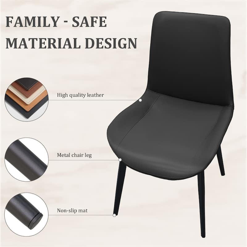 Set of 4 Modern Black PU Leather Dining Chairs with Metal Legs