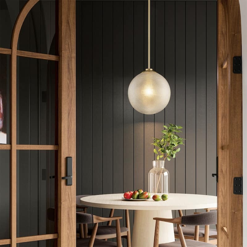 1-Light Modern Black/Gold Grid Textured Glass Pendant Kitchen Island Lights