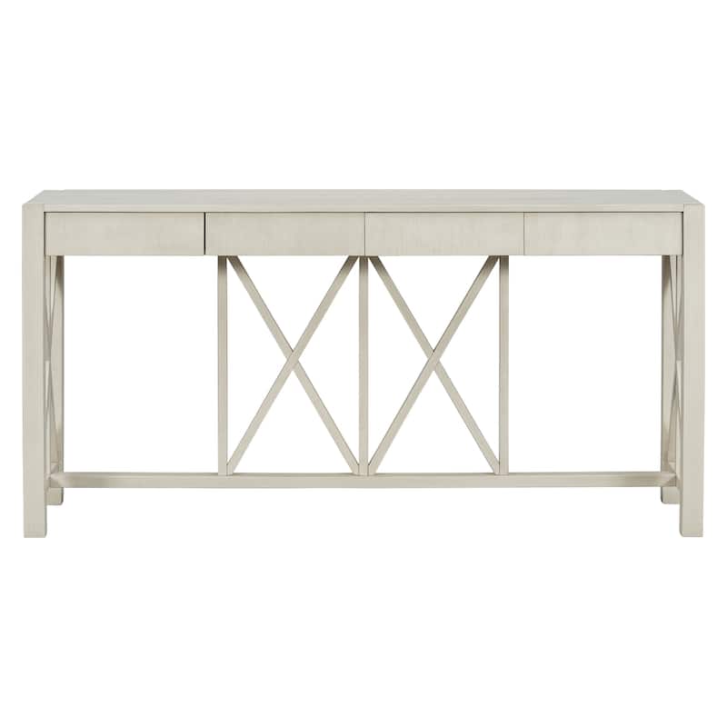60''Acacia Veneer Console Table With 4 Spacious Drawers,Entryway Table With Open Bottom Storage,Farmhouse Sofa Table