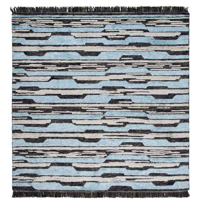 SAFAVIEH Handmade Kenya Gulsina Silk/ Wool Rug - 7' Square - Charcoal/Blue