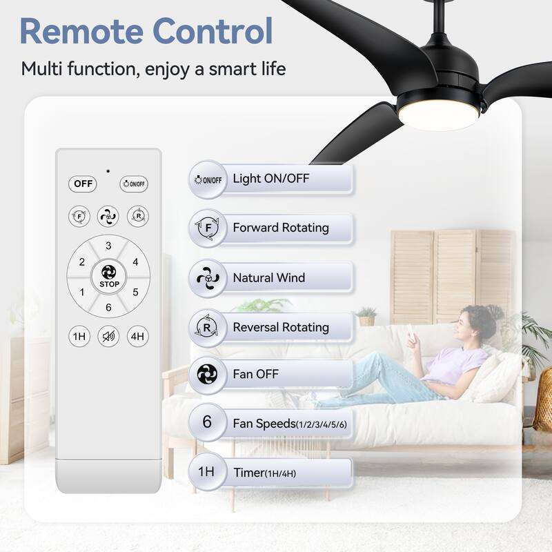 60" Black 3-Blade Ceiling Fan with LED Light Kit and Remote