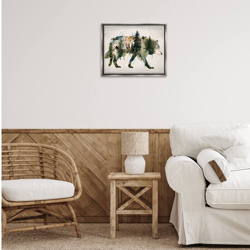 Stupell Woodland Wildlife Wolf Contour Framed Floater Canvas Wall Art Design By Barrett Biggers