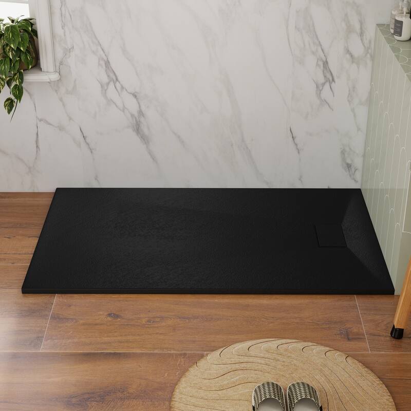 SMC Alcove Shower Pan Base with Left/Right Drain, Low Profile, Wheelchair Access, Slip-Resistant, cUPC Certified