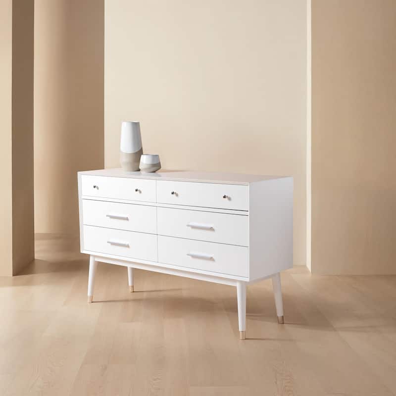SAFAVIEH Couture Zack 6-Drawer Wood Dresser - White/Silver