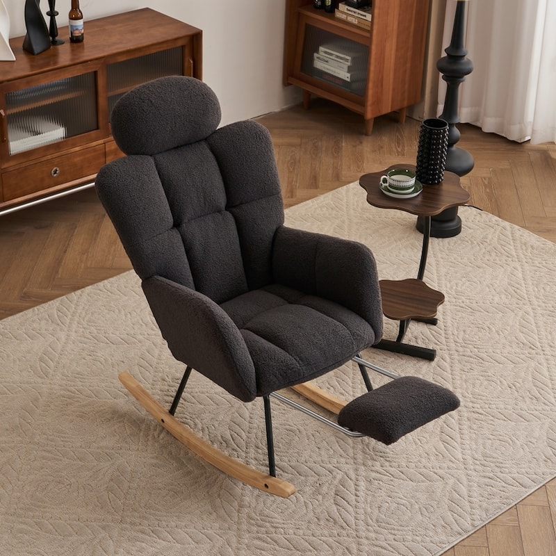 Teddy Fabric Upholstered Rocking Chair Accent Armchair Chair - Dark Grey