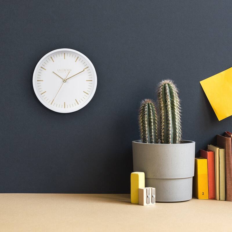 La Crosse 404-3715 6" Etta Silent Quartz Analog Metal Wall/Table Clock - White