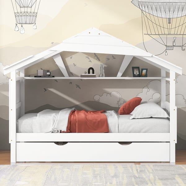 slide 2 of 91, Skylight House Kids Bed Frame with Trundle Bed White - Twin