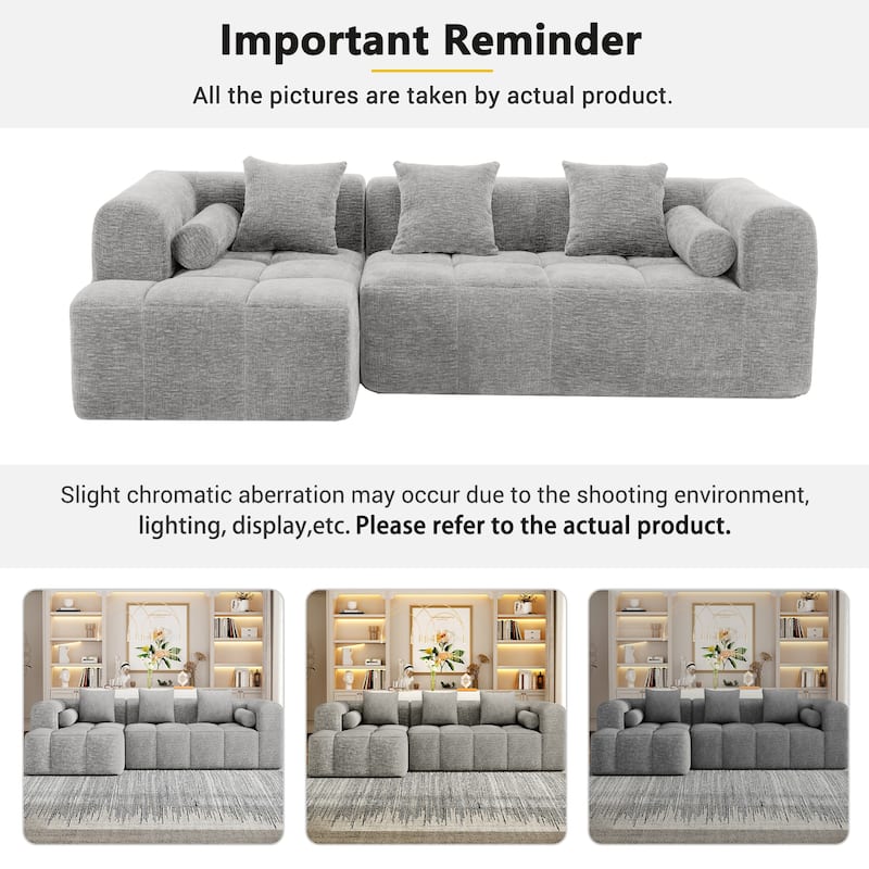 101.2" Chenille Sectional Sofa Full Compressed Sofa Modular Sofa Couch with 2 Side Pockets, Free Combined Sofa