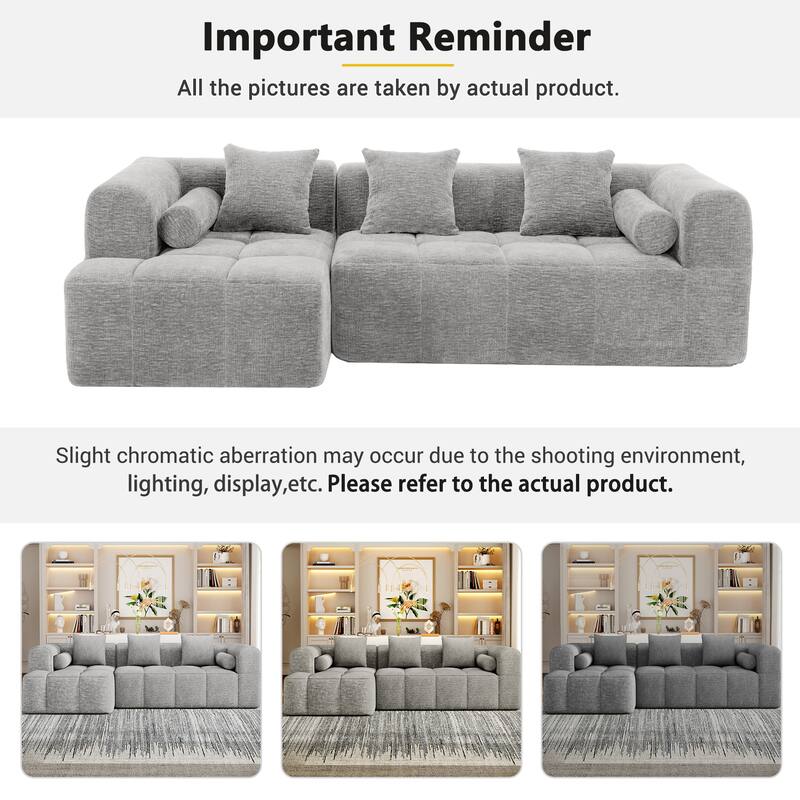 L-Shaped Sectional Sofa with 2 Side Pockets, Full-Compressed Modular Sofa Free-Combined Sofa, Comfy Chenille Deep Seat Sofa