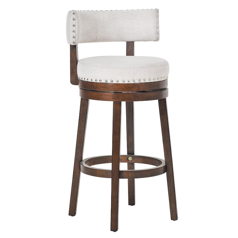Modern Velvet Swivel Bar Stool - 25" or 30" Counter Height with Adjustable Footrest & Walnut Base, for Kitchen Islands - Single - Beige - Bar Height
