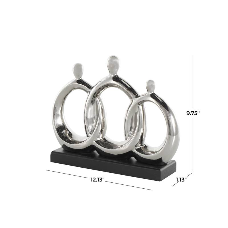 Ceramic Family 3 Figure Decorative Sculpture with Black Rectangular Base - Silver - Roche River Decor