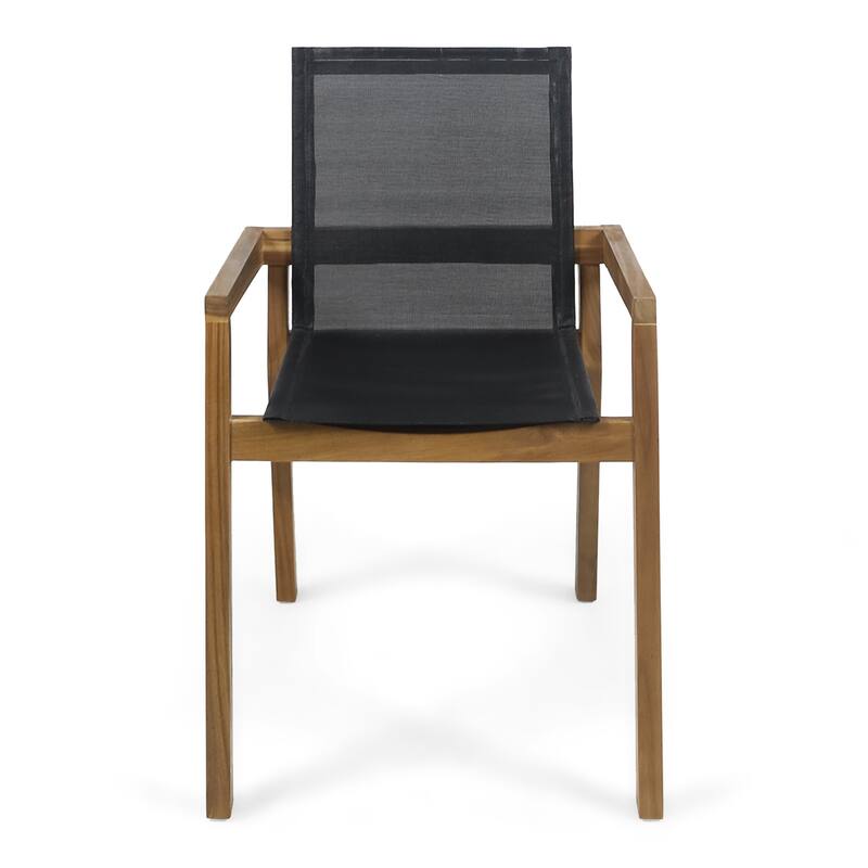 Belfast Outdoor Acacia and Mesh Dining Chairs (Set of 2) by Christopher Knight Home