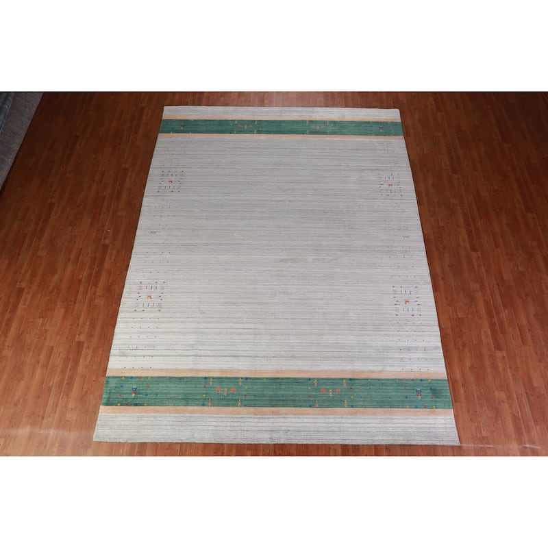 Hand Knotted Oriental 100% Wool Carpet Tribal Stripe Greys & Charcoal Gabbeh Area Rug - 12' 6'' X 9' 2''