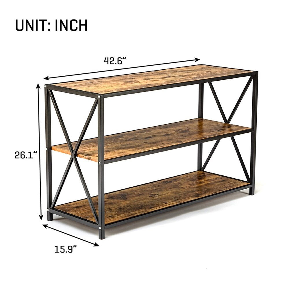 Liveditor Long 3 Tiers Vintage X Shaped Console Table Industrial Entryway Table 7 6 X 10 9 Wood Brown From Overstock Com Daily Mail