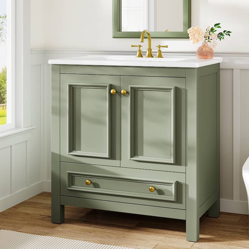 Modern Bathroom Vanity with Sink, Vanity Cabinet with Drawer and Door Organizer