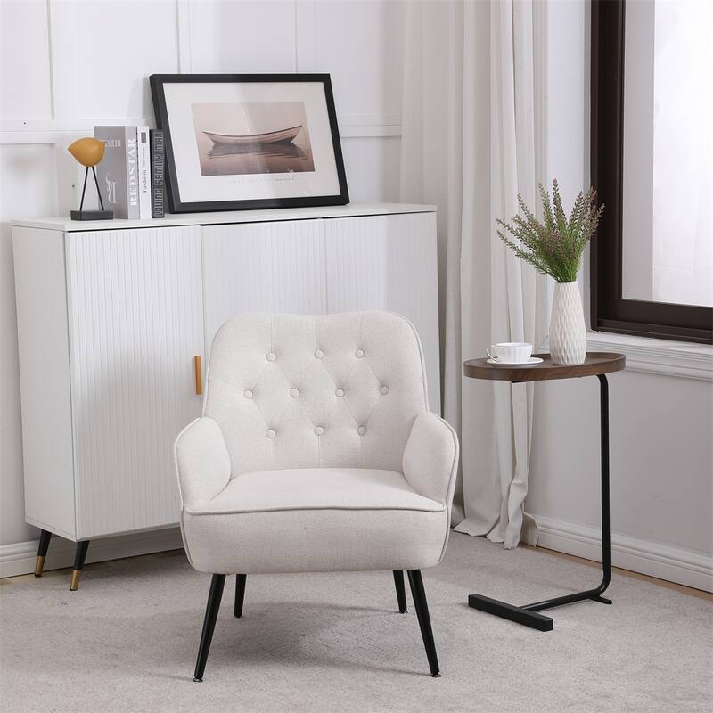 Modern Mid Century Chair Linen Sherpa Armchair