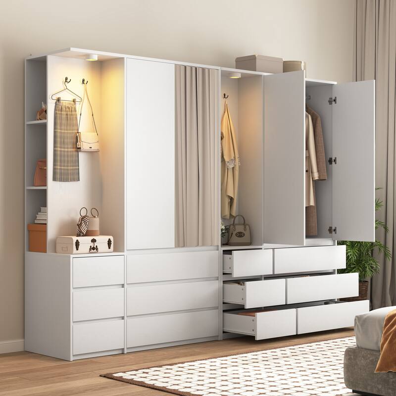 Wardrobe Closet 70.8" H, Bedroom Wooden Wardrobe with 3 Doors 2 Drawers, Modern Clothing Storage Cabinet Combination