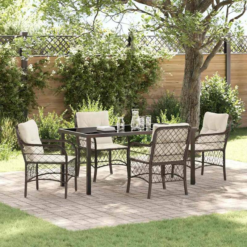 vidaXL Garden Dining Set with Cushion Poly Rattan - Brown and cream white-23.03x26.38x33.86 inch
