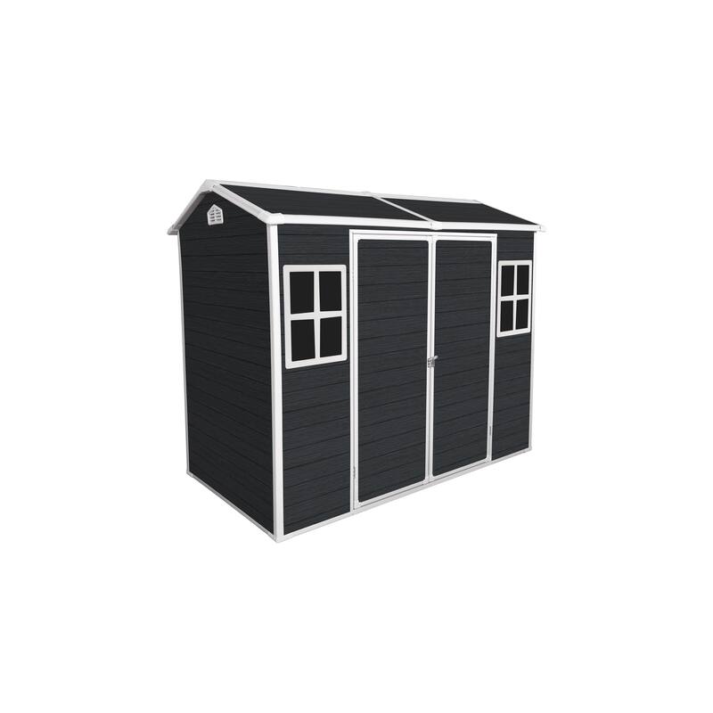 8x4ft Outdoor Resin Garden Shed with Floor and 2 Windows, Plastic Patio Outdoor Storage Shed with Lockable Door