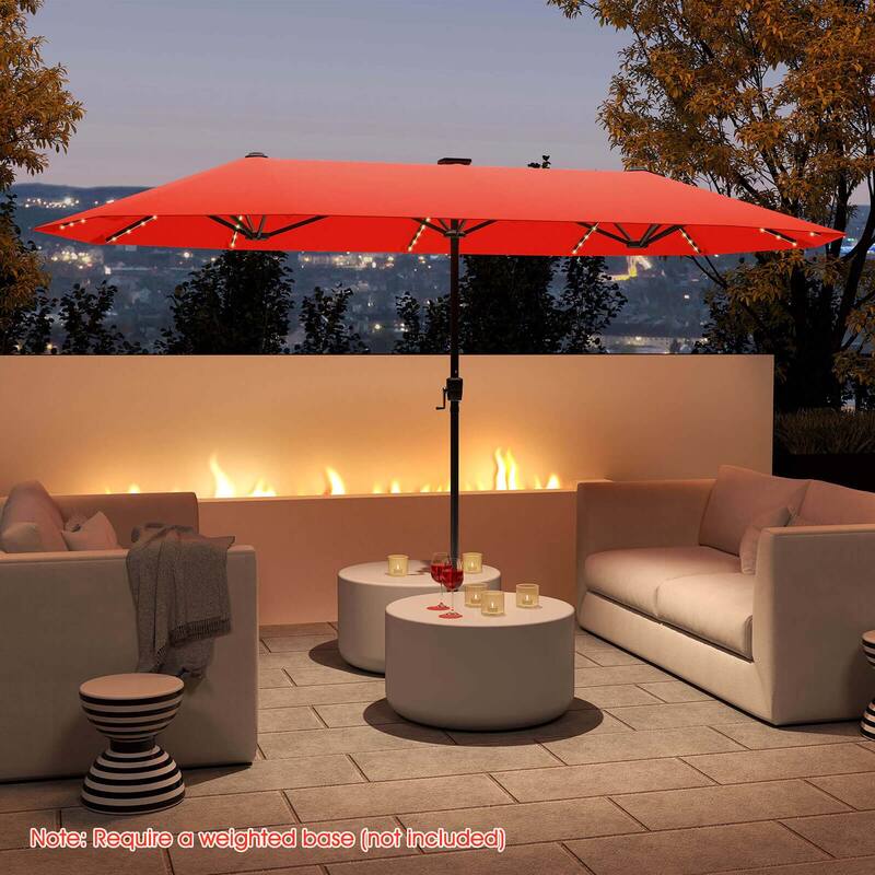 Costway 13 FT Large Patio Umbrella with LED Solar Lights Crank Handle