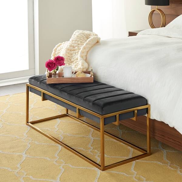 Venus Williams Collection Black Velvet Stainless Steel Bench 18x48x16 48 X 16 X 18 Overstock