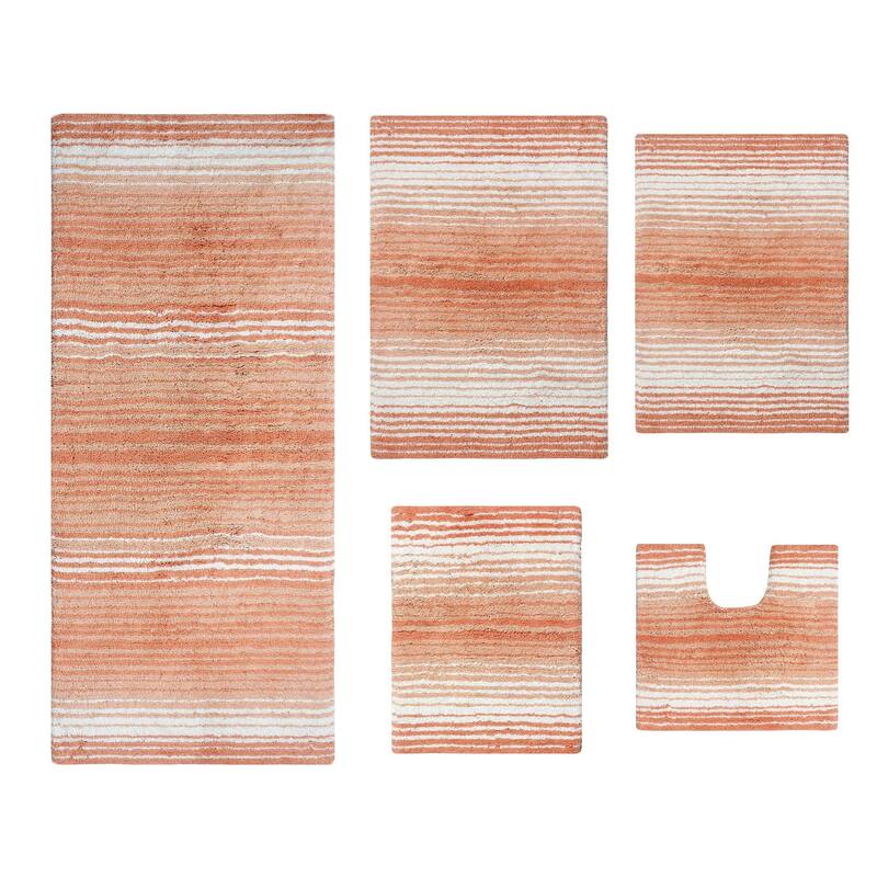 Gradiation Rug Collection 100% Cotton Non-Slip Bathroom Rug Set, Machine Washable Bath Rug, 5 Piece Bath Mat Set with Contour