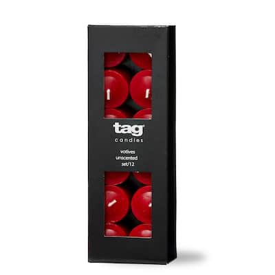 Color Studio Votive Candles Set of 12 cranberry Smokeless Paraffin Wax Burn Time 5 Hrs