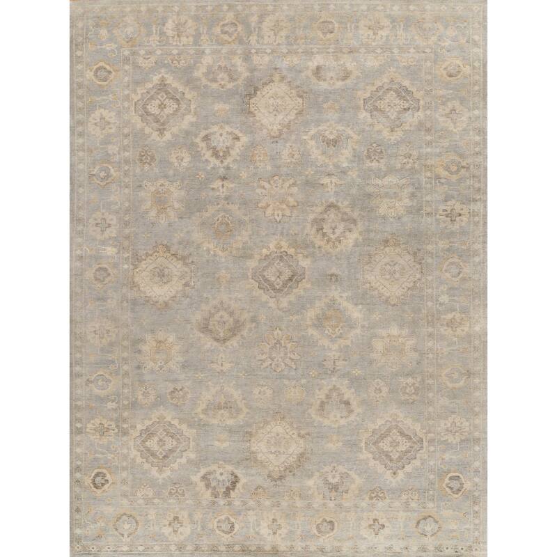EXQUISITE RUGS Antique Weave Oushak Hand-knotted New Zealand Wool Light Blue Area Rug.