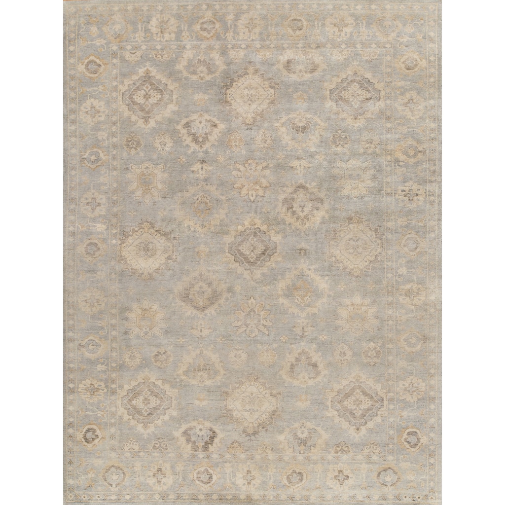 EXQUISITE RUGS Antique Weave Oushak Hand-knotted New Zealand Wool Light Blue Area Rug.