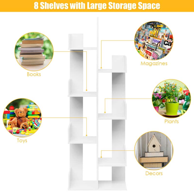 Gymax 8-Tier Bookshelf Bookcase w/8 Open Compartments Space-Saving - 57'' X 20'' X 10''