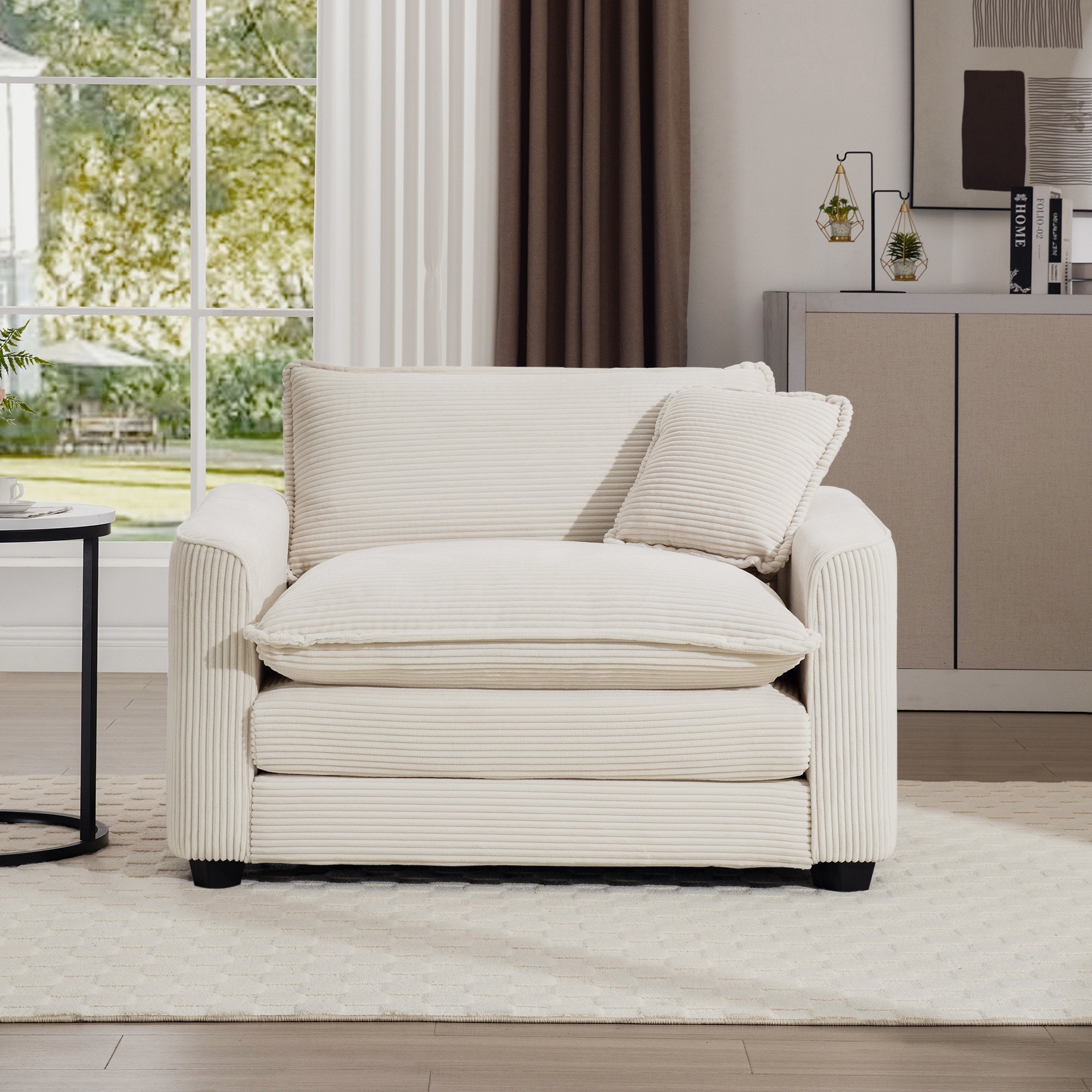 Corduroy Fabric Single Accent Sofa Chair with Pillow, Ergonomic Deep Seat Sofa for Livingroom