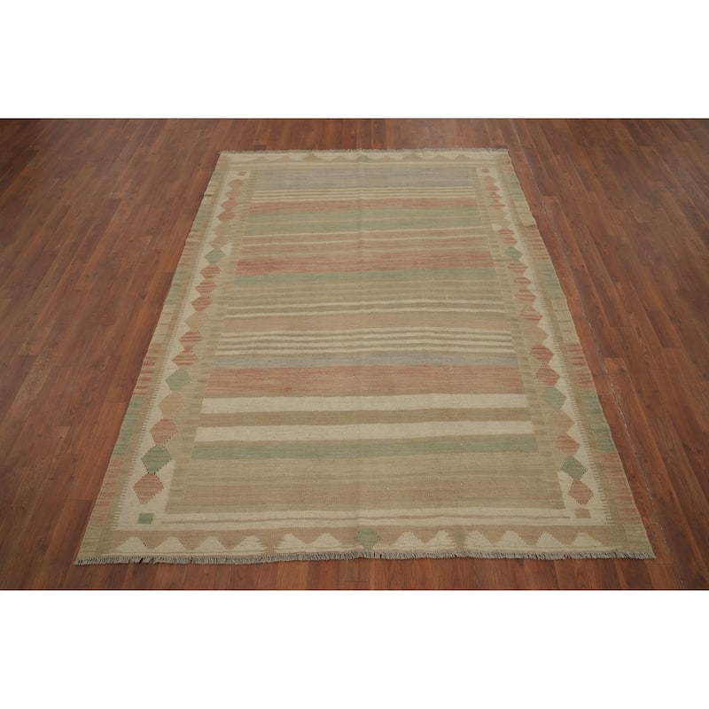 Hand Woven Oriental 100% Wool Carpet Southwestern Tribal Multi-Colored Kilim Area Rug - 6' 10'' X 5' 2''