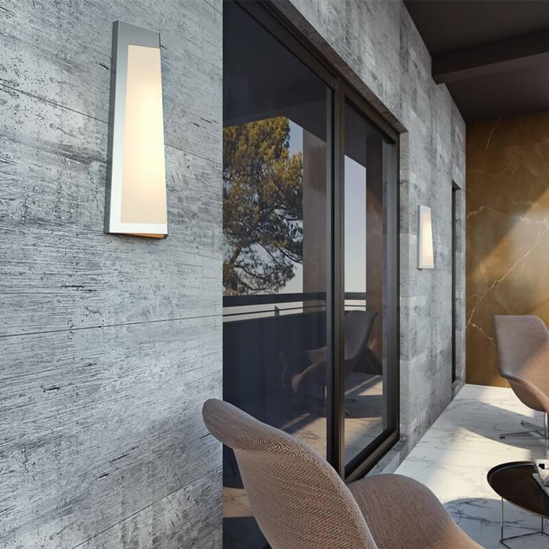 Nutak 18-inch Textured Grey LED Outdoor Sconce with White Acrylic Shade by Havenside Home